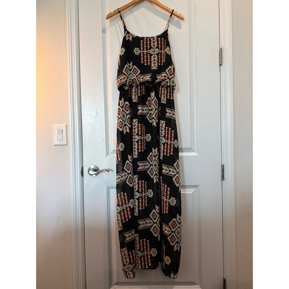 Fun & Flirt Black Geometric Tribal Print Sleeveless Maxi Dress XL